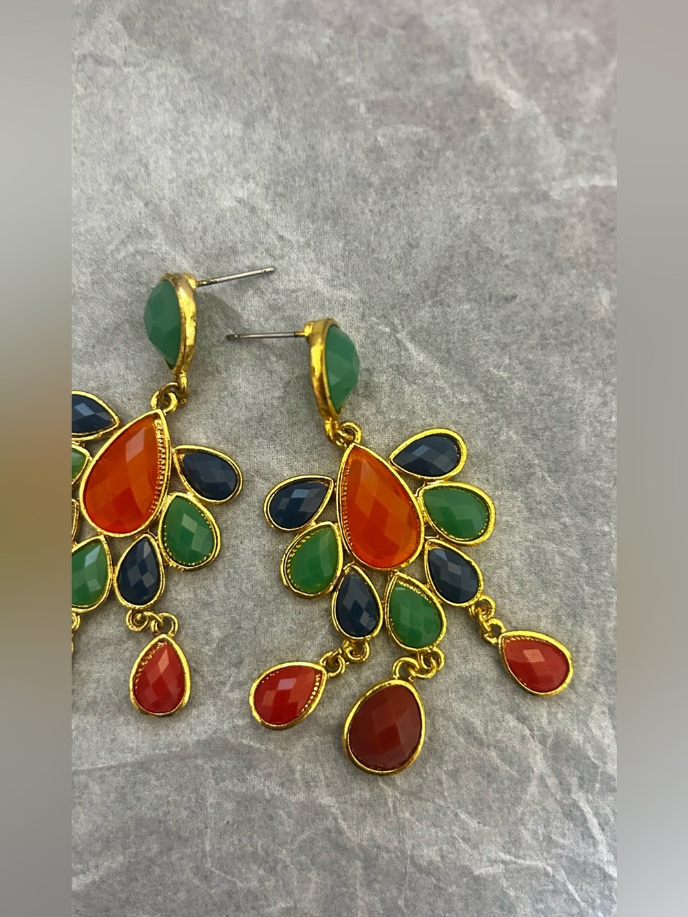 Gold-Tone Multicolor Teardrop Dangle Earrings - Red, Green & Blue